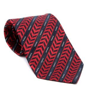 Vintage Yamaha 100% Silk Tie Racing Car Chevron Stripes Japan Reb Navy